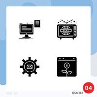 Mobile Interface Solid Glyph Set of 4 Pictograms of resume setting cv television email Editable Vector Design Elements