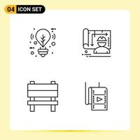 Mobile Interface Line Set of 4 Pictograms of bulb chair lighting design interior Editable Vector Design Elements