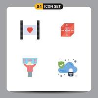 Set of 4 Modern UI Icons Symbols Signs for film fan love delivrey support Editable Vector Design Elements