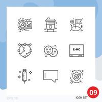 Set of 9 Vector Outlines on Grid for bread globe dollar development anchor Editable Vector Design Elements