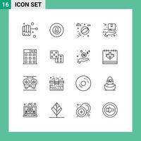paquete de esquema de 16 símbolos universales de la galería del parque de tecnología de juegos elementos de diseño vectorial editables a mano vector