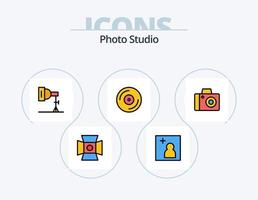 diseño de icono de paquete de 5 iconos llenos de línea de estudio fotográfico. almacenamiento. corriente. editor. jugador. reproductor multimedia vector