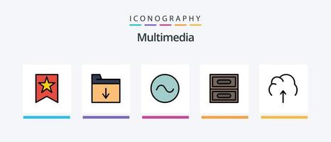 paquete de 5 iconos llenos de línea multimedia que incluye . contactos. mensaje. libro. gabinete. diseño de iconos creativos vector