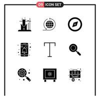 Pack of 9 Modern Solid Glyphs Signs and Symbols for Web Print Media such as research style gps font user Editable Vector Design Elements