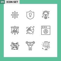 9 Universal Outline Signs Symbols of lock pie seo finance business Editable Vector Design Elements