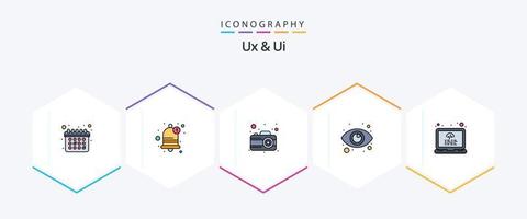 Ux And Ui 25 FilledLine icon pack including tags. coding. photo. eye view. monitoring vector