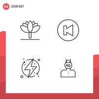 4 Universal Filledline Flat Colors Set for Web and Mobile Applications flower energy arrow charge head Editable Vector Design Elements