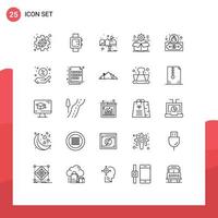 Pictogram Set of 25 Simple Lines of dollar gear box wheel box Editable Vector Design Elements