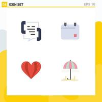 Pack of 4 creative Flat Icons of call umbrella help film love Editable Vector Design Elements