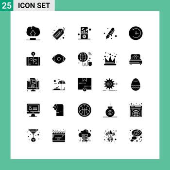 paquete de 25 signos y símbolos de glifos sólidos modernos para medios de impresión web, como resaltador de respaldo, educación de ipod, regreso a la escuela, elementos de diseño de vectores editables