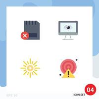 User Interface Pack of 4 Basic Flat Icons of card video hardware online sun Editable Vector Design Elements