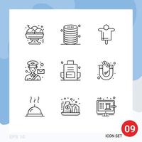 User Interface Pack of 9 Basic Outlines of backpack post agriculture man avatar Editable Vector Design Elements