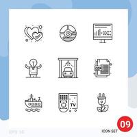 Set of 9 Vector Outlines on Grid for man business seo statistics development Editable Vector Design Elements