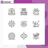 Pictogram Set of 9 Simple Outlines of fun laboratory customer chemistry biology Editable Vector Design Elements