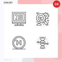 Set of 4 Modern UI Icons Symbols Signs for computer health info finance analysis line Editable Vector Design Elements