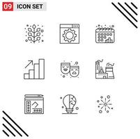 Stock Vector Icon Pack of 9 Line Signs and Symbols for happy sad roles chart masks career Editable Vector Design Elements