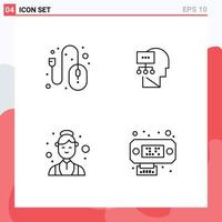 Set of 4 Modern UI Icons Symbols Signs for computer female control mind medical Editable Vector Design Elements