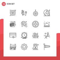 16 User Interface Outline Pack of modern Signs and Symbols of stars moon plug half shield Editable Vector Design Elements