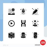 Stock Vector Icon Pack of 9 Line Signs and Symbols for biology play color interface tool Editable Vector Design Elements