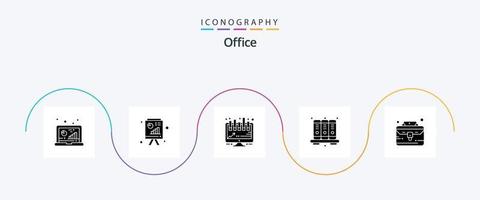 paquete de iconos de glifo 5 de oficina que incluye estuche. computadora portátil. reporte de negocios. conocimiento. agenda vector
