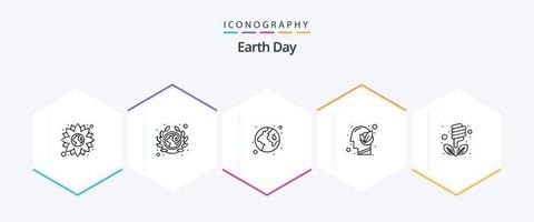 paquete de iconos de 25 líneas del día de la tierra que incluye eco. pensando. sociedad. verde. mundo vector
