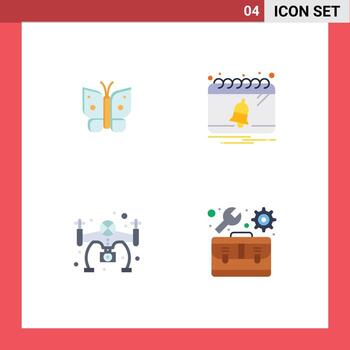 conjunto de 4 iconos de interfaz de usuario modernos símbolos signos para mariposa hobby alas kit de fecha elementos de diseño vectorial editables vector