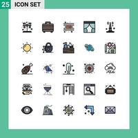 Pack of 25 Modern Filled line Flat Colors Signs and Symbols for Web Print Media such as things iot video internet theater Editable Vector Design Elements