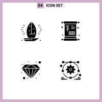 Pack of 4 Modern Solid Glyphs Signs and Symbols for Web Print Media such as boat diamond sailboat luck value Editable Vector Design Elements