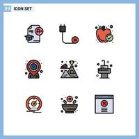 Set of 9 Modern UI Icons Symbols Signs for time location disconnected geo meal Editable Vector Design Elements