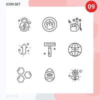Universal Icon Symbols Group of 9 Modern Outlines of global razor stare cosmetic right up Editable Vector Design Elements