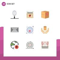 Mobile Interface Flat Color Set of 9 Pictograms of medicine no box diet mail Editable Vector Design Elements