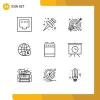 Set of 9 Vector Outlines on Grid for kitchen appliances focus business dollar Editable Vector Design Elements