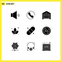 Modern Set of 9 Solid Glyphs and symbols such as chemistry plaster structure patch sauna Editable Vector Design Elements