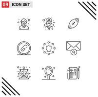 Group of 9 Outlines Signs and Symbols for pin extension american document rugby Editable Vector Design Elements