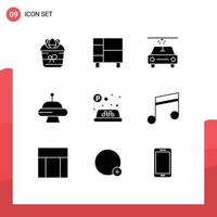 Group of 9 Solid Glyphs Signs and Symbols for traffic sign house ufo abduction Editable Vector Design Elements