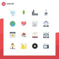 conjunto de 16 iconos de interfaz de usuario modernos símbolos signos para corazón globo señal tierra negocio paquete editable de elementos creativos de diseño de vectores