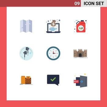 User Interface Pack of 9 Basic Flat Colors of devices music ecology bluetooth ear Editable Vector Design Elements