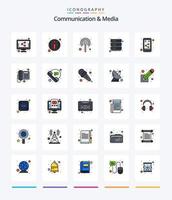 Creative Communication And Media 25 Line FIlled icon pack  Such As social. media. network. internet. server vector