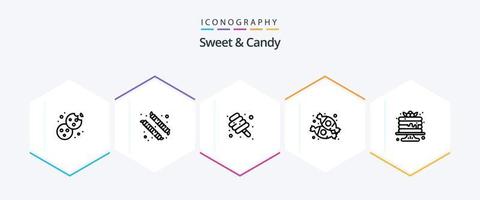 Sweet And Candy 25 Line icon pack including pancake. cake. marshmallow. sweets. dessert vector