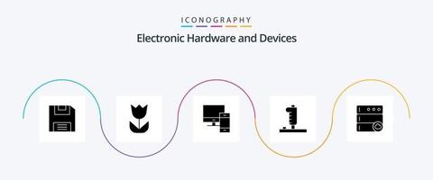 paquete de iconos de glifo 5 de dispositivos que incluye base de datos. palanca de mando. dispositivos. juego. controlador vector