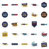 Start Now 25 Modern Typographic Elements for promoting starting in a current way vector