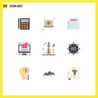 Group of 9 Flat Colors Signs and Symbols for pie computer play chart document Editable Vector Design Elements