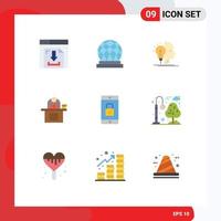 Modern Set of 9 Flat Colors Pictograph of personal laptop user computer desk Editable Vector Design Elements