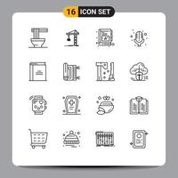 16 Universal Outlines Set for Web and Mobile Applications education record tower microphone ebook Editable Vector Design Elements