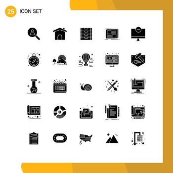 Paquete de 25 glifos sólidos de interfaz de usuario de signos y símbolos modernos de almacenamiento de diseño de casa de marco de texto elementos de diseño vectorial editables vector