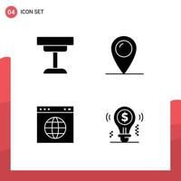 Pack of 4 creative Solid Glyphs of decor globe interior location url Editable Vector Design Elements