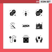 User Interface Pack of 9 Basic Solid Glyphs of hill stick sense magic tricks Editable Vector Design Elements