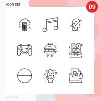 Pictogram Set of 9 Simple Outlines of device mind media knowledge chart Editable Vector Design Elements