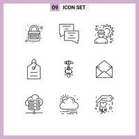 Universal Icon Symbols Group of 9 Modern Outlines of hammer price architect money gear Editable Vector Design Elements