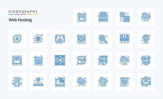 paquete de 25 iconos azules de alojamiento web vector